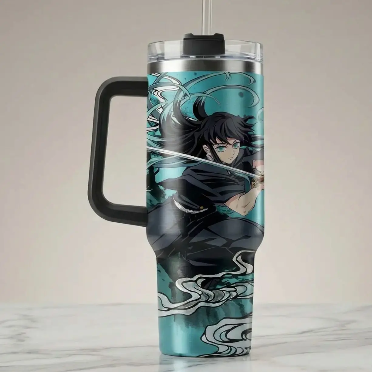 Mist Swordsman Anime Inspired 40oz Stainless Steel Insulated Tumbler with Handle, Vacuum Travel Mug, Double Wall Reusable Cup