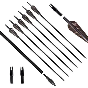 31Inch Carbon Arrow Practice Hunting Arrows Camo Turkey Feather Fletching for Compound & Recurve Bow with Removable Tips Adjustable Nocks