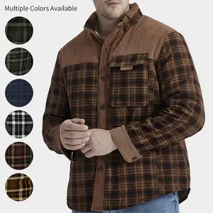 "JM Men's Cotton Plaid Corduroy Patchwork Fleece-Lined Shirt Jacket (Single Piece)"