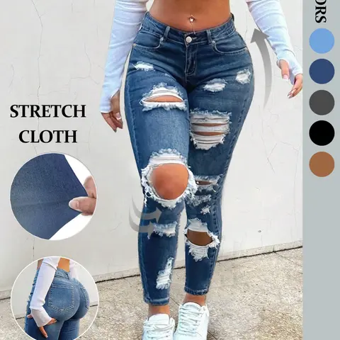 NVFelix Women's Skinny Ripped Trendy Aesthetic Fit Dark Wash Distressed Jeans Stretchy Denim Pants Streetwear