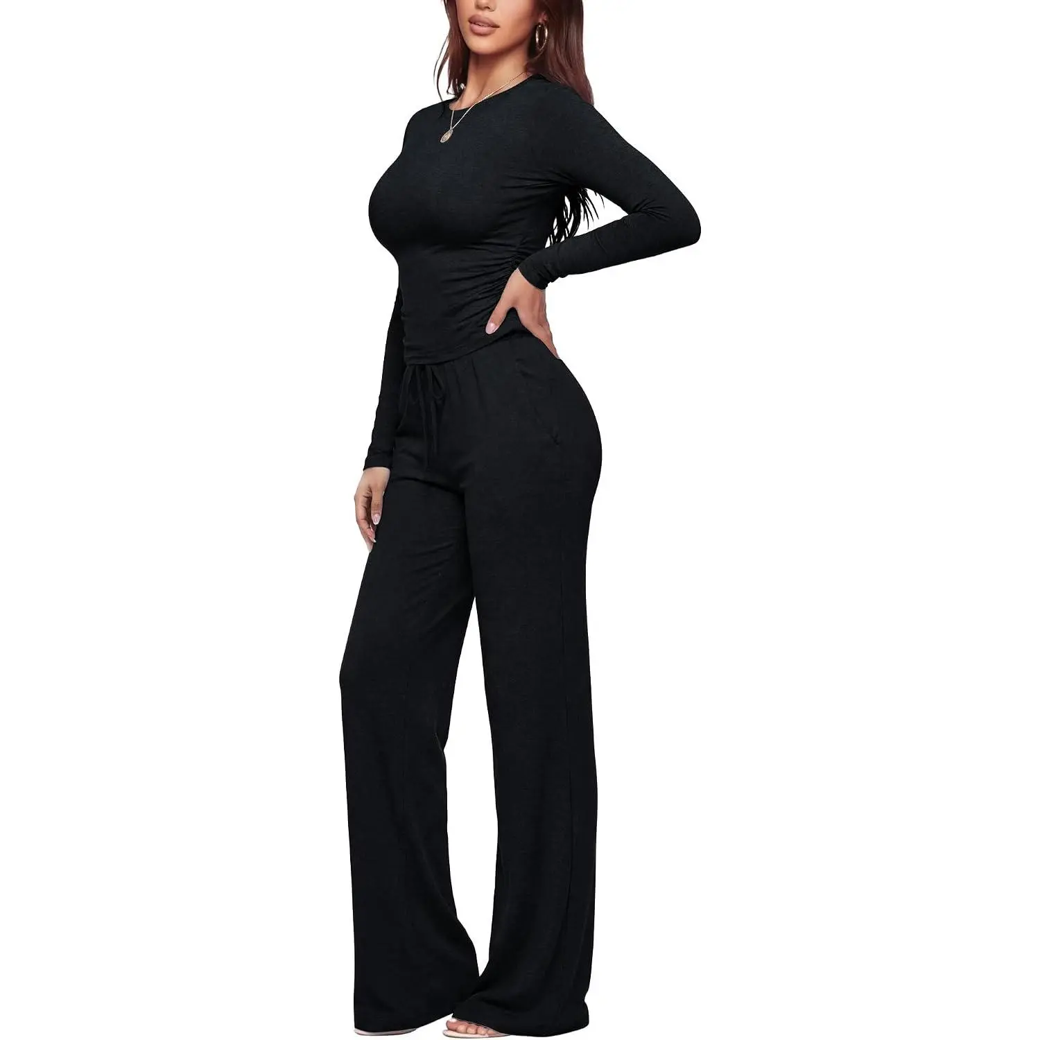 2 Piece Sets for Women Flare Leggings Long Sleeve lounge Pajama Sets Casual Outfits