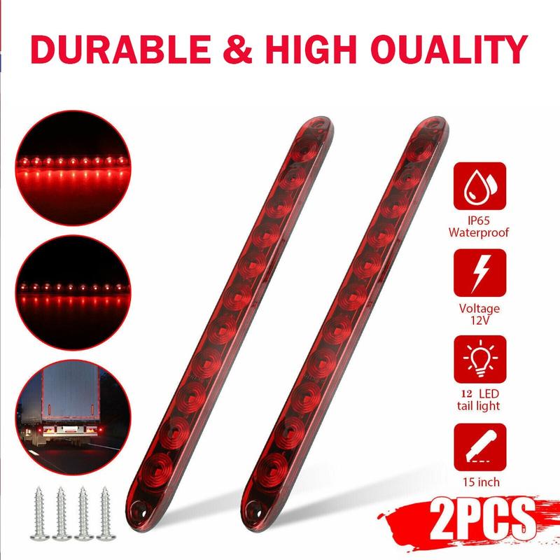 2-Pack 12 LED High-Position Brake Tail Lights, Trailer Truck RV Pickup Tail Light Strip, Brake Light Turn Signal Side Lamp, Waterproof Taillight