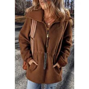 Solid Half-Zip Fleece Pocketed Sweatshirt