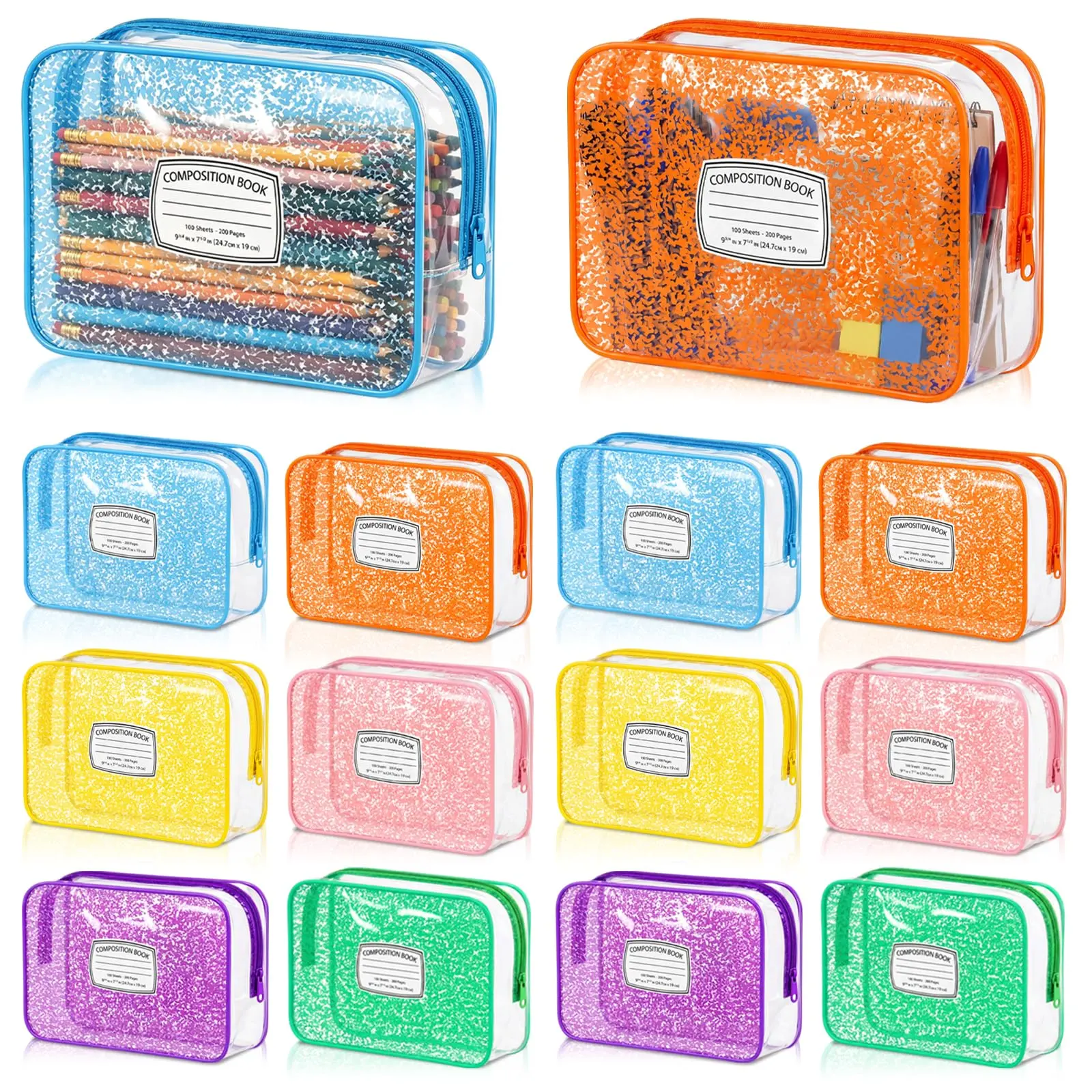 12 Pcs Back to School Teacher Appreciation Gifts Bulk Clear PVC Zipper Pouches Composition Book Themed Makeup Bags for Women Teachers Educators School Staff First Day of School End of Year Thank You Gifts