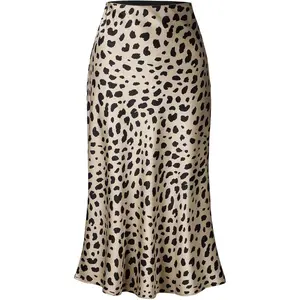 Leopard Skirt for Women Midi Length High Waist Silk Satin Elasticized Cheetah Casual Ladies SkirtsGift