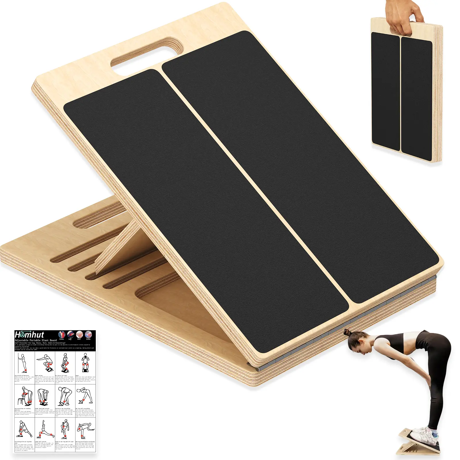 Wooden Incline Balance Board for Adults, Adjustable Calf Stretcher for Muscle Strengthening, Squats, and Ankle Support, Portable, Wood, Strength Training Equipment, Knee Support, Calf Extension, Outdoor Workouts