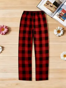 Classic Plaid Pajama Trousers (Red/Green Plaid Options), Elastic Waist Casual Sleep Pants, Comfortable Loungewear for Home & Nighttime Rest, Trendy Plaid Bottoms for Men & Women