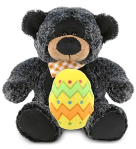 DOLLIBU Super-Soft Polyester Plush Easter Egg Stuffed Sitting Black Bear, Spring Theme Stuffed Toy for Kids