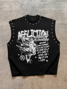 Men's Casual Loose Rivet Vest T-Shirt, Soft Fabric, Gothic Design, Trendy Fashion, Suitable for Rock Fans and Daily Wear