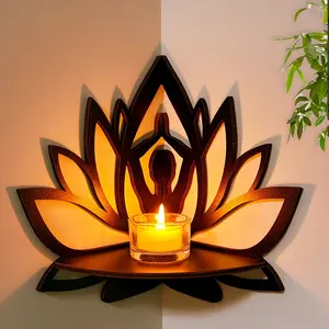 Bohemian Mandala Wall Mounted Shelf, Lotus Meditation Room Decor, Zen Artwork Holder, Yoga Studio Storage, Space Saving Design