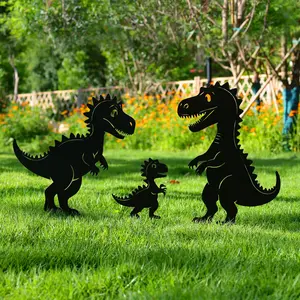 Metal Decorative Garden Stakes, Dinosaur Garden Decor for Outside Gifts for Women Men,Black Dinosaur Silhouette Statues Decorations for Yard Art, Patio, Backyard, Outdoor, Lawn, Forests
