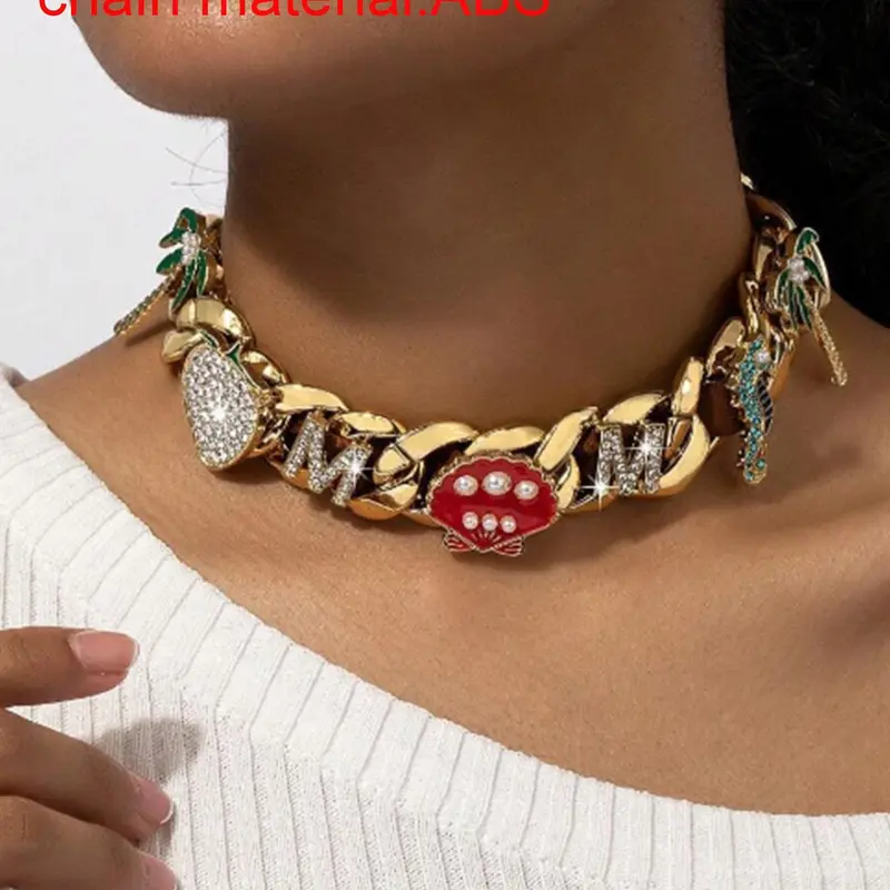Fashion Letter & Heart Design Chunky Necklace, Rhinestone Decor Cuban Necklace, Fashionable Chain Decorated for Party, Daily Clothing Decor, Trendy All-match & Exquisite Jewelry for Gift