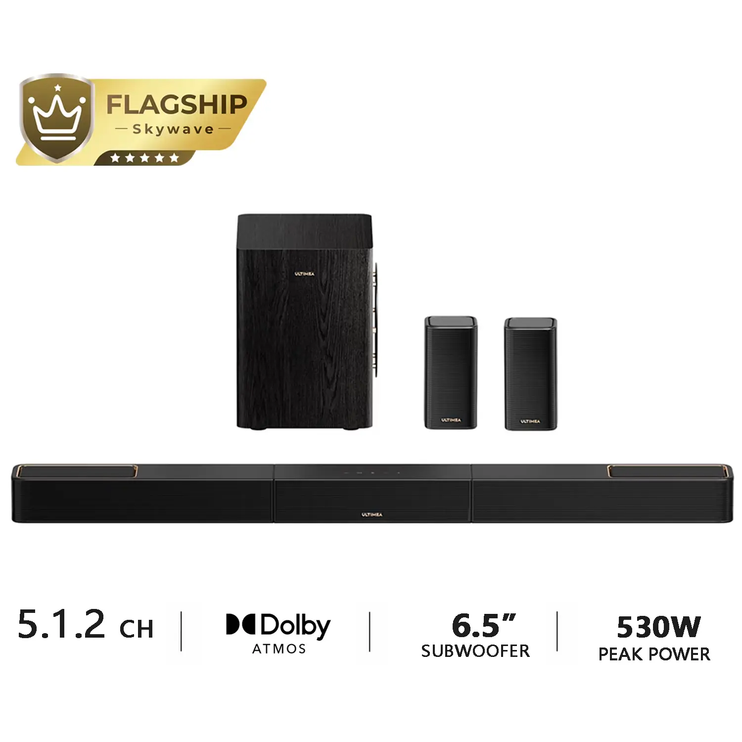 5.1.2ch Sound Bar with Dolby Atmos, Surround Sound System for TV with 2 Surround Speakers, Sound Bar for Smart TV, Soundbar with Subwoofer for Home Theater, BT 5.4, HDMI eARC, Skywave Series