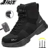 Men's Steel Toe Work Safety Shoes - Closed, Athletic, Breathable, Minimalist Design, Fabric Upper with Mesh, Kevlar Puncture-Proof Sole, Stab-Proof Midsole, Anti-Slip Laces, Above the Ankle But Below the Knee, All-Seasons Construction Footwear