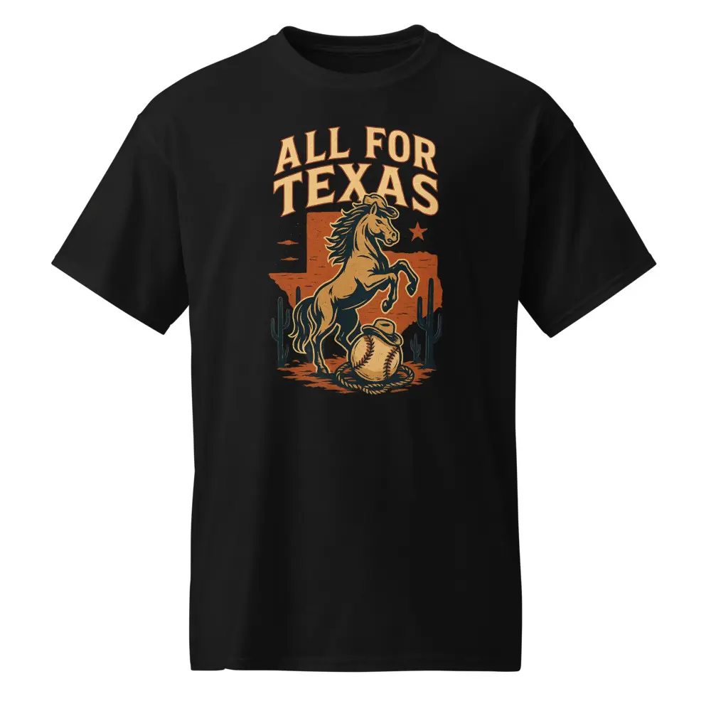 All For Texas T-Shirt - Modern Classic Fit, Moisture-Management Fabric, 50% Cotton 50% Polyester, DryBlend, Rib Collar, Taped Neck & Shoulders, Tear-Away Label