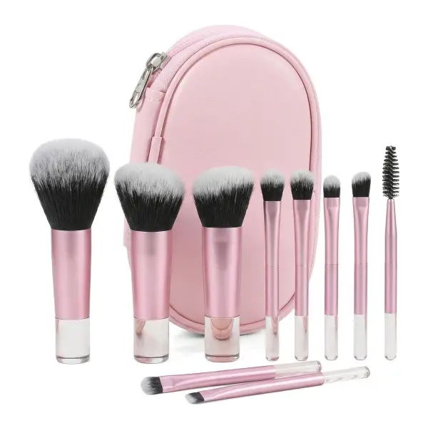 10-Piece Mini Makeup Brush Set with Travel Case, Gradient Pink Complete Brushes Kit for Beginners, for Foundation, Eyeshadow, and Lip Makeup, 10-In-1 Brushes Set & Kits