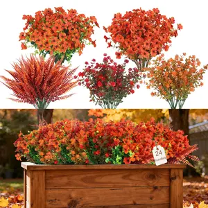 Artificial Fall Flowers for Decoration, 24 Bundles Faux Mums, UV Resistant Plastic Flowers, Outdoor Plants for Porch Patio Home Yard