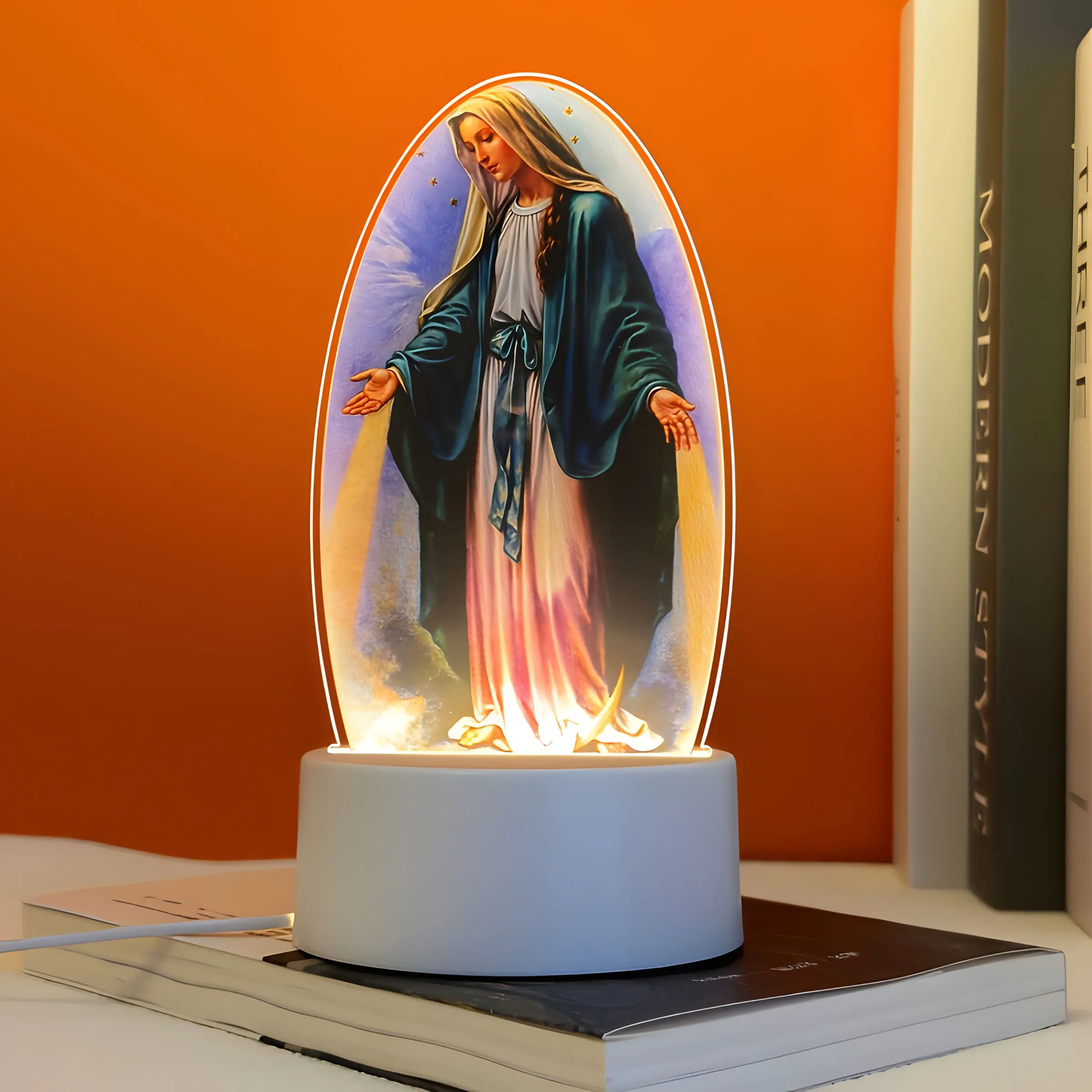 Saint Mary Night Light LED Table Lamp, Colorful Design Christian Decorative Lamp, Religious Decorations, Ideal Religious Gift for Home and Bedroom
