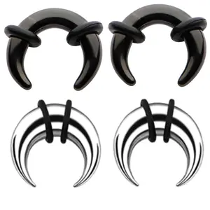2 Pairs Steel Ear Plugs Tapers Black Pinchers Horseshoes Gauges 00g-14g