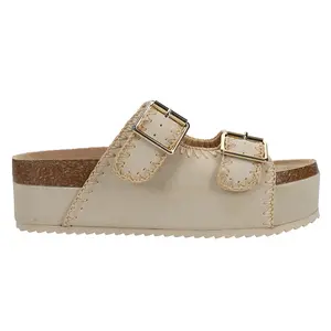 MIA Womens Bowie Footbed Platform Slide Casual Sandals Casual Mid Heel 2-3" - Beige