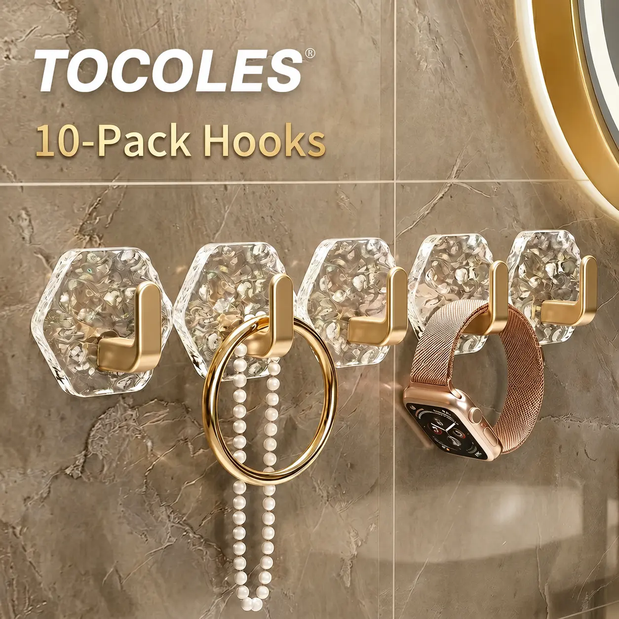 Self-Adhesive Hooks 10/20 Pack Hexagonal Ripple Design Heavy Duty Sticky Hooks Waterproof Rustproof for Bathroom Kitchen Keys Towels Coats Household Storage Organiser Easy Installation