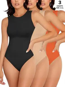 Women's Form-Fitting Sleeveless Bodysuit Underwear, Round Neck Stretchy Seamless Jumpsuit, Casual Y-Type Design for All Seasons