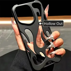 Luxury Matte Hollow Out Flame Phone Case For iPhone 16 17 15 14 13 11 12 Pro Max Plus Air Soft Dissipate Heat Bumper  Back Cover