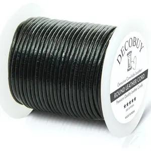 2mm Genuine Leather Cord for Jewelry Making – 21 Yards Black Round String, Waterproof & Durable for Necklaces, Bracelets, Braiding, Crafts & Beading (2MM Black)