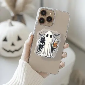 Phone Grip with Pumpkin Spice Ghost– Halloween Magnetic Phone Holder, Cute Halloween Gift, Spooky Bookiest Ghost, Halloween Cat PopSocket