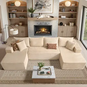 POUUIN 135" Pre-Assembled U-Shaped Cloud Seater, Plush Modern Corduroy Velvet Modular Couch with Chaise, Indoor Living Room Furniture