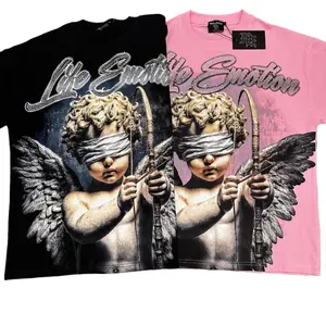Unisex Oversized Premium Double Cotton Live Emotion Cupid Graphic Sports T-Shirt, Short-Sleeve Streetwear Hip Hop Top, TikTok Trendy Summer Casual Outfit