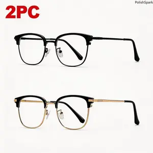 2-Pack Ultra-Light Vintage Browline Blue Light Blocking Glasses with PC Semi Rimless Lenses, 19g Half Frame Sports Eyewear for Anti-Eye Strain & Eye Protection summervibes