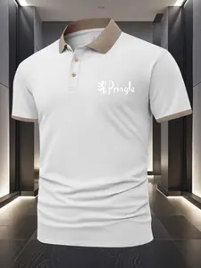 Lion Pringle Print Men's Button-Down Shirt, Casual Breathable Four Seasons Wear, Comfortable Durable High-End Polo Shirt