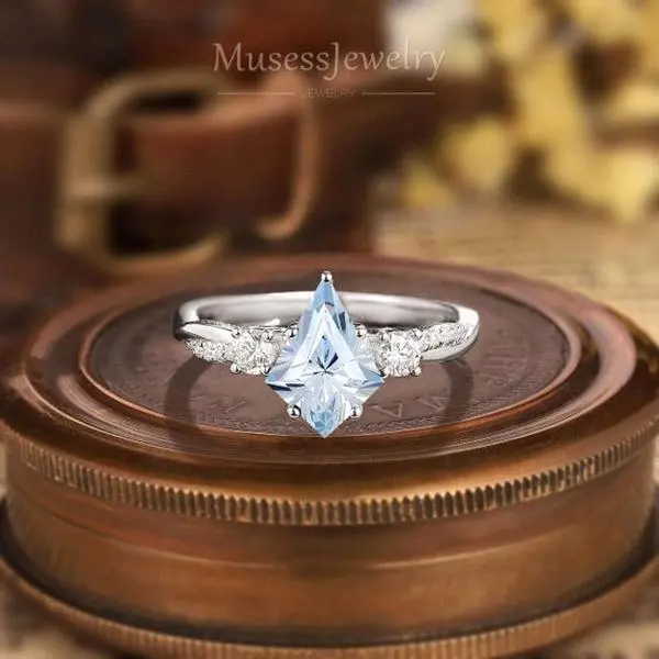 Kite Aquamarine Engagement Ring, Minimalist Design