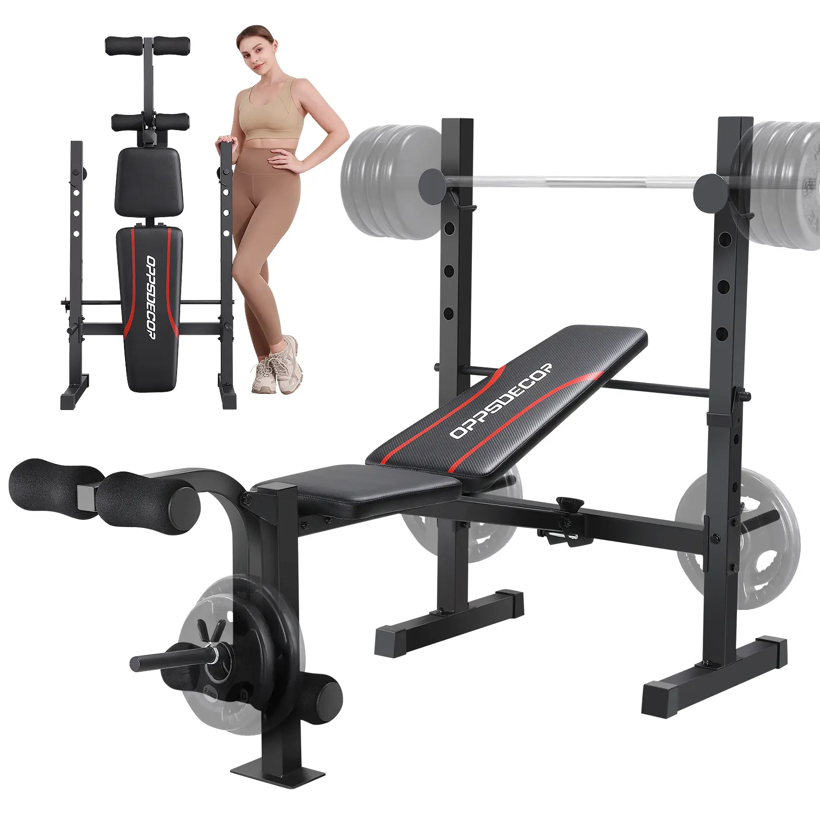 OppsDecor 600LBS Adjustable Weight Bench Set with Squat Rack, Leg Extension, Bench Press for Full Body Workout, Home Gym Equipment,SummerWins, Adjustable Weightlifting Set, Multifunctional Fitness Equipment,father'sdaygifts