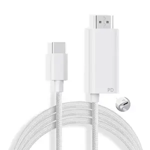 USB C to HDMI Cable for iPhone 15/16/17, 4K@60Hz Type C to HDMI Adapter with PD Charging, 6.6FT USB-C HDMI Cord for MacBook Pro Air, iPad Pro, Samsung Galaxy, TV, Monitor, Projector