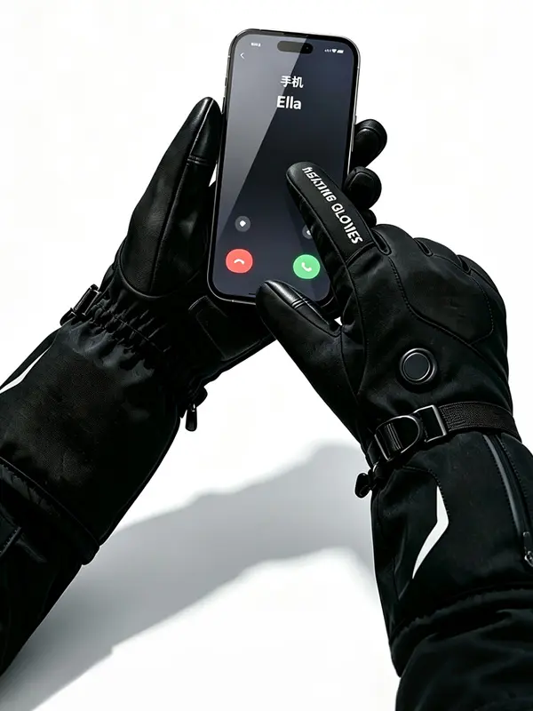 Norwell Winter Electric Heated Gloves for Men - USB Touchscreen, Full Finger & Back-of-Hand Heating, 7.4V 2×2500mAh Battery, Polyester Shell, PU Leather Microfiber Palm, Reflective Strips for Skiing, Motorcycle Riding