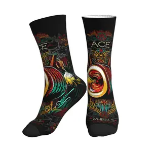 1 Pair of Unisex Ace wheel pattern Crew Socks - Breathable & Comfortable Polyester Blend with Elastane, Hand Washable - Trendy mid-calf sports socks for Casual Attire, Fashionable socks