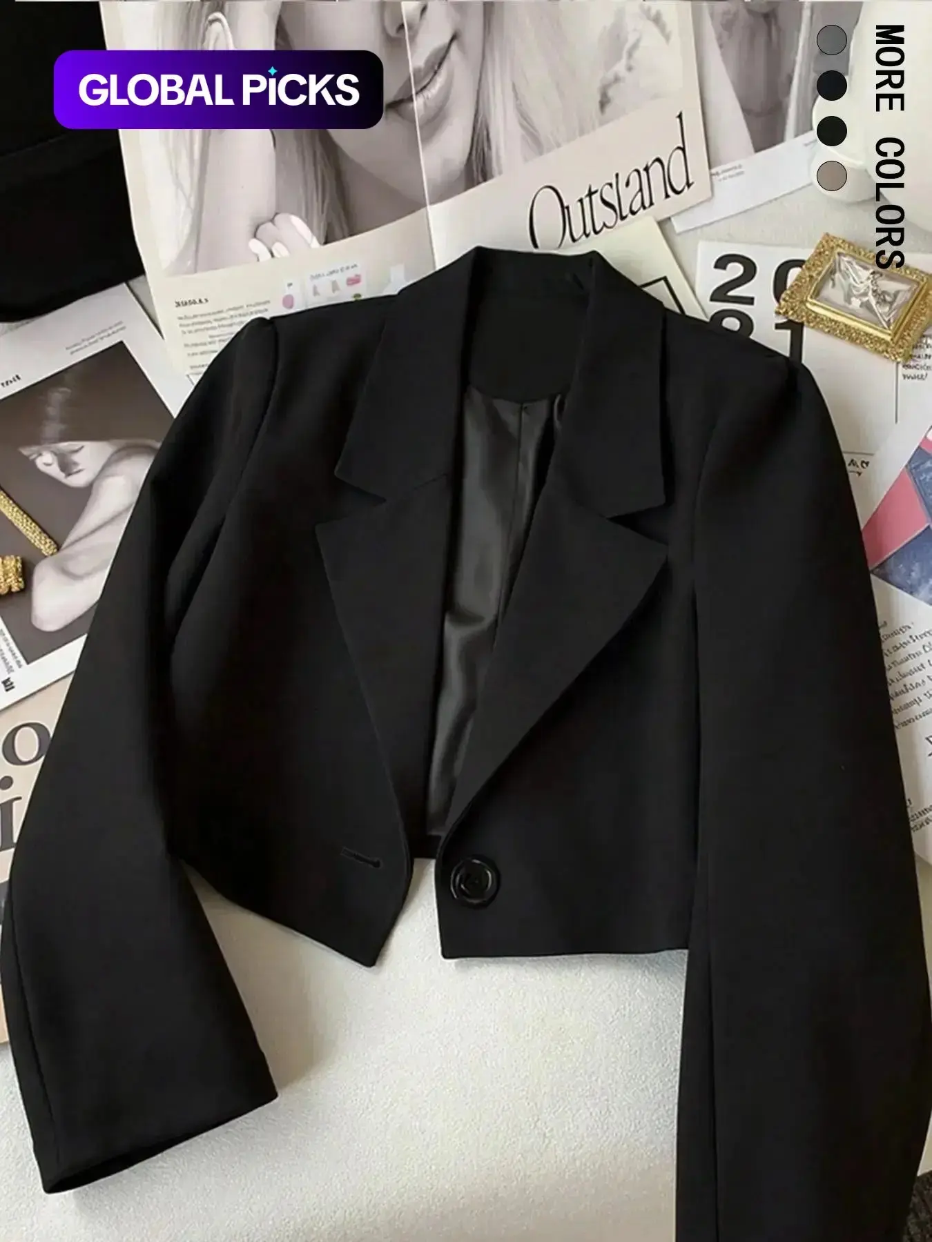 2026 Women's Lapel Long Sleeve Short Suit Jacket Slimming Design Office Commute Casual Outing Blazer Coat Outerwear