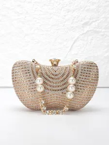 shape full of diamonds women's evening bag, Embellished Clutch, Elegant stylish purse, with shoulder chain can be replaced crossbody bag, pearl with diamonds bracelet, suitable for weddings, parties, banquets