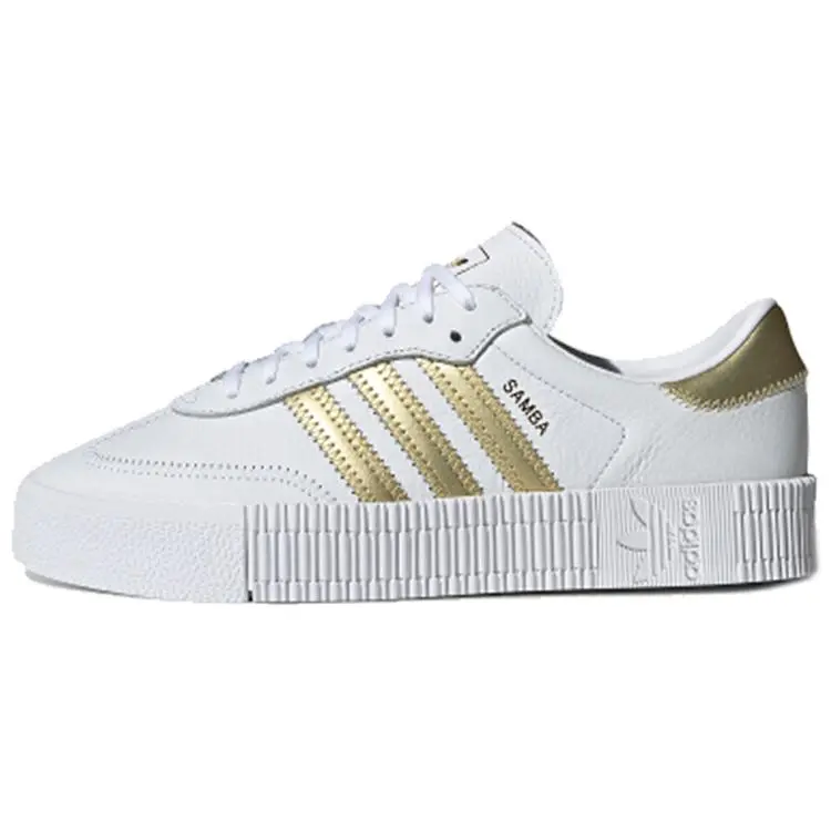 Adidas Sambarose Low Top Regular Women's Casual Trainers, White-Metallic Gold Color, All Seasons Casual Wear, Style EE4681, Metallic Gold Casual Trainers