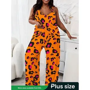 【Plus Size】 Cami Top & Trouser Set, Summer Outfits 2025, Lady Casual Comfort Sleeveless Spaghetti Strap Camisole & Wide Leg Pants for Daily Wear, Women's Clothes for Summer, Matching Sets for Women, Vacation Outfit Sets, Womenswear, Suits, Loose Pant Sets