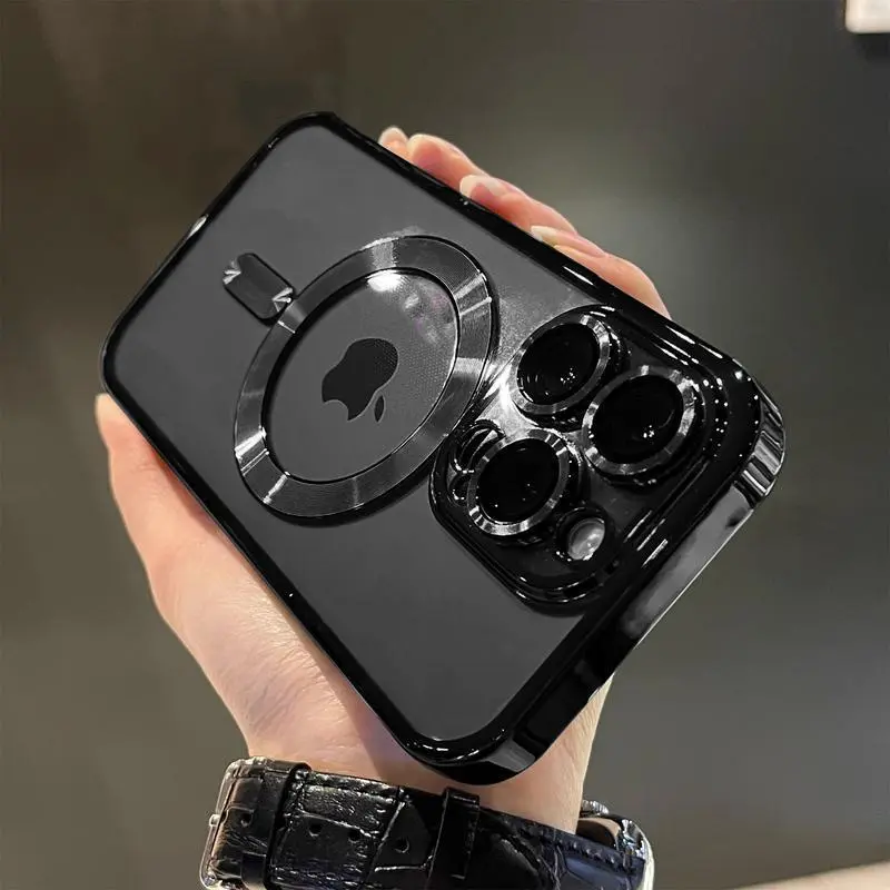 Luxury Magnetic For Magsafe Wireless Charge Plating Clear Case For iPhone 12 13 14 15 16 17 Air Pro Plus Max Shockproof Silicone Cover