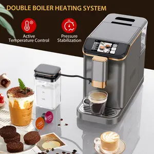 OUTGOODS Fully Automatic Espresso Coffee Maker, 20 Bar Pump, Double Boiler, Auto Milk Frother, LCD Touch Control, 1350W Fast Brewing, Compact Design for Cappuccino & Latte, Gold Gray