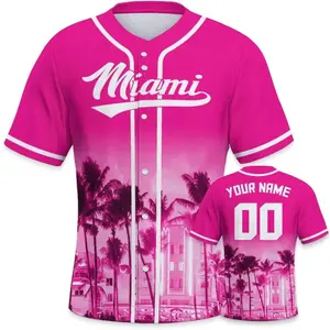 (PINK) Custom MIAMI Baseball Jersey, MIAMI Jersey, Name Numbers Sports Jerseys for Men Youth, Baseball Fan's Gifts, USA Baseball Shirt, Hiphop Jersey