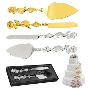 2 Sets Gold & Silver Cake Cutting Kit With 2 Cake Knife And 2 Server, High Quality Cake Serving Set For Wedding Cake Pastry Pie Server Pizza Cutter, Birthday Christmas Thanksgiving Anniversary Gifts