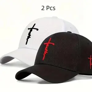 2 Pcs Christian Faith Hat Embroidered Baseball Cap, Women's And Men's Style ，Solid Color Casual Sports Cap, Jesus Hat Cross Cap Comfortable Adjustable One Size Fits. Adjustable Dad Cap,