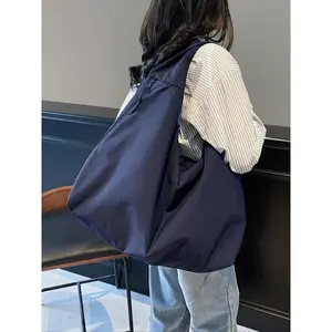 Women's Solid Color Textured Draped Tote Bag – Large Capacity Beige Shoulder Purse for Back to School, Lightweight Stylish Everyday Commuter Bag, Must-Have TikTok Hot Pick