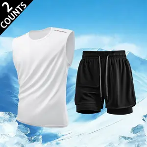Mesh Quick-Dry 2-Piece Athletic Set Mens Breathable Summer Workout Outfit with Sleeveless Tank Top & Double-Layer Running Shorts for Gym & Training