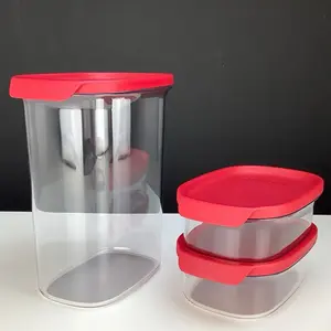 Ultra Clear Plastic Containers - set of 3 Red Lids, Ideal for Storage and Organizing, Versatile for Various uses Kitchen Transparent Utensils